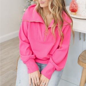 NWOT pink quarter zip draped collar pullover
